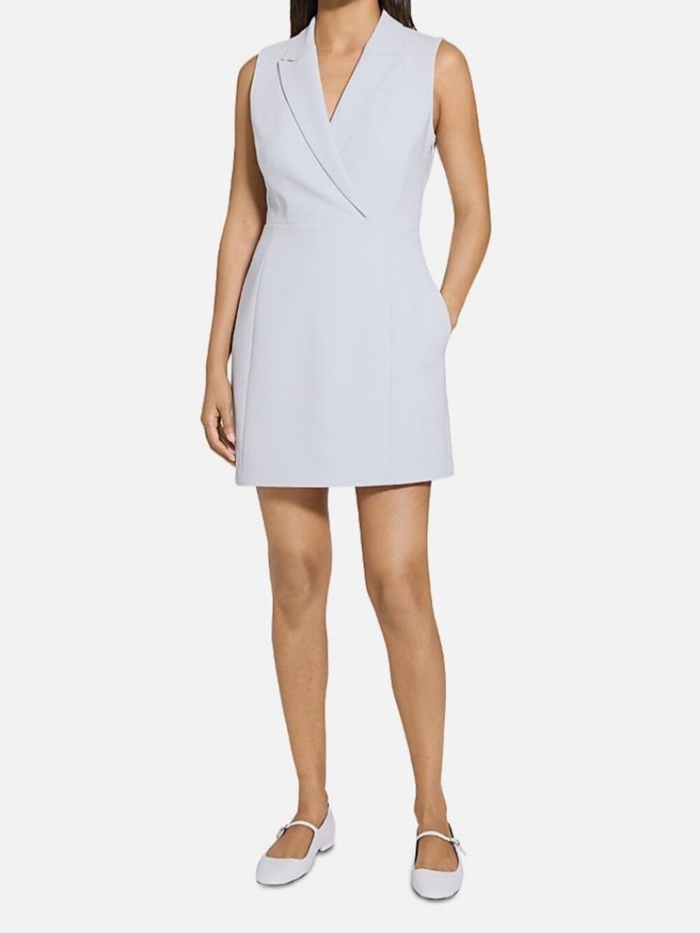 Theory Women's Blue Solid Notched Lapel Sleeveless Blazer Dress Size 0